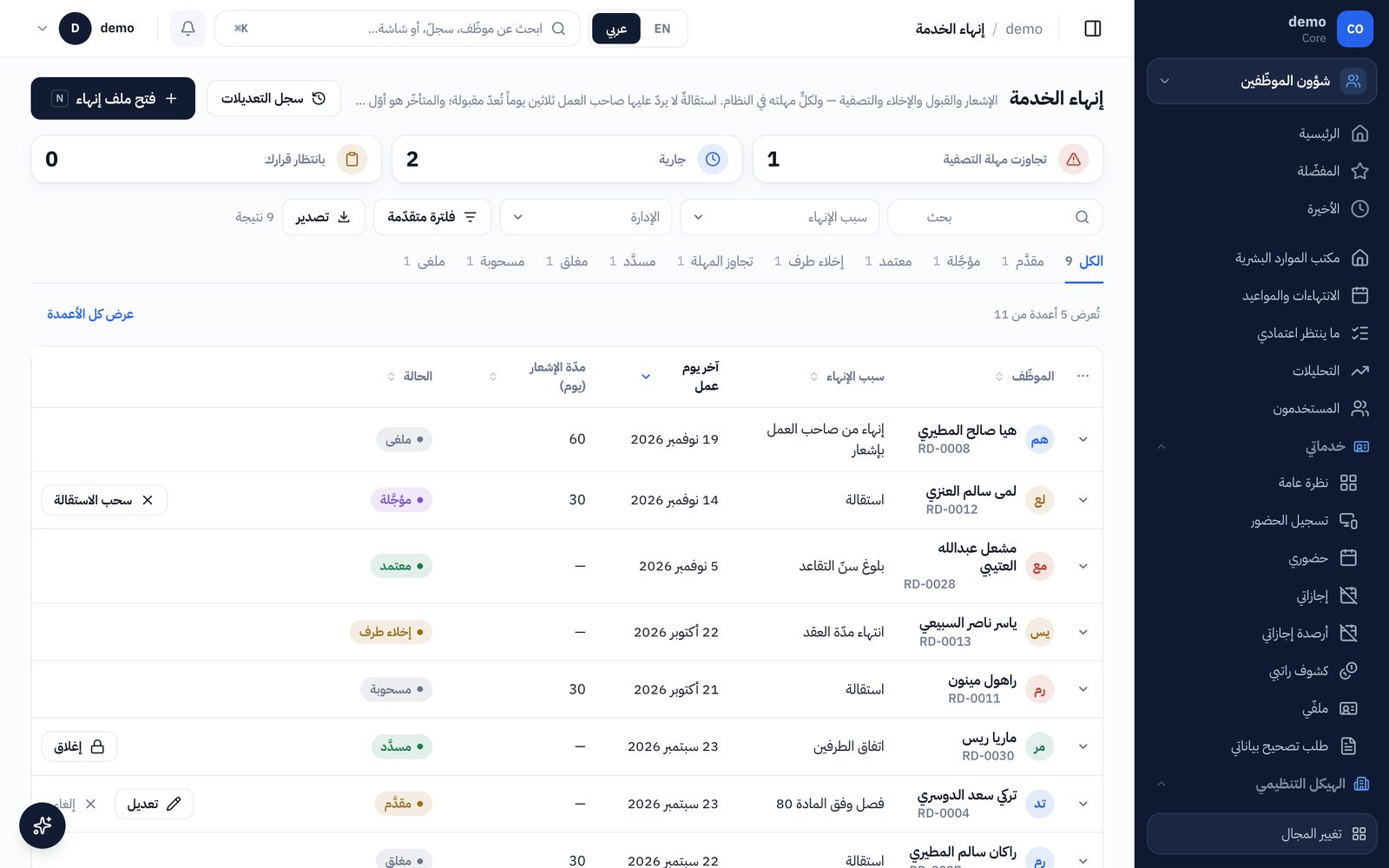 إنهاء الخدمة